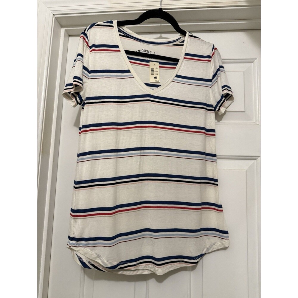 Aero Seriously Soft Perfect V Red White Blue Tshirt NWT Classic Timeless Casual